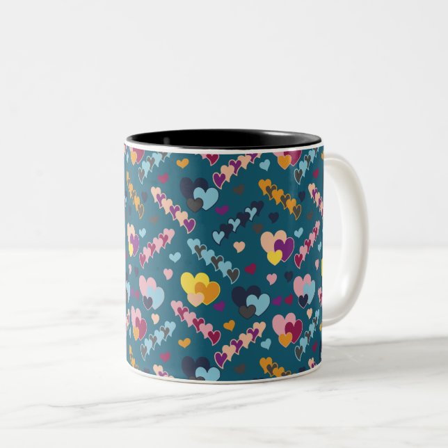 Colorful Heart Pattern Two-Tone Coffee Mug (Front Right)