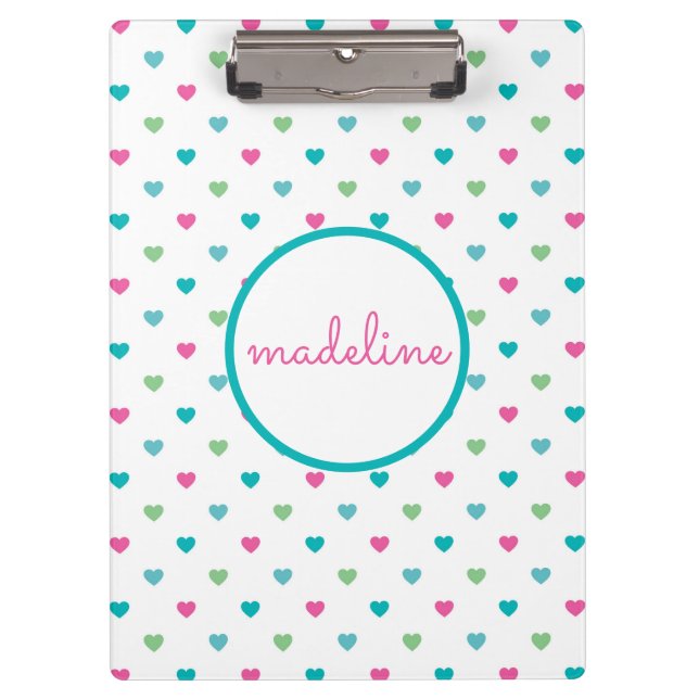 Colorful Heart Polka Dot Clipboard (Front)
