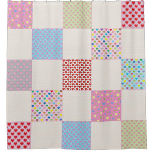 Colorful heart quilt pattern shower curtain