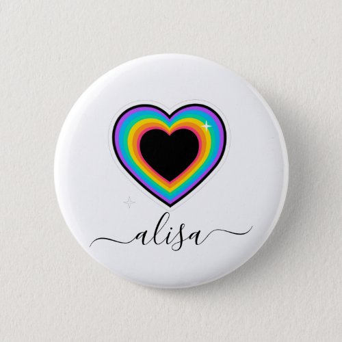 Colorful Heart Rainbow Gay Pride LGBTQ Custom Name Button