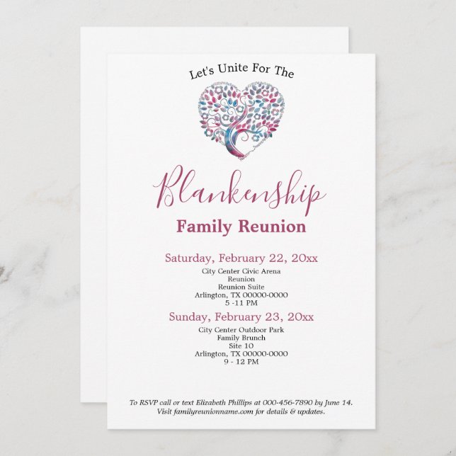 Colorful Heart Shape Tree Family Reunion Template (Front/Back)
