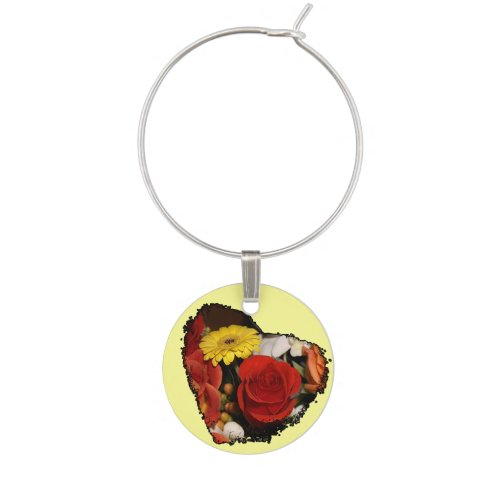 Colorful Heart Shaped Bouquet Photograph Wine Charm