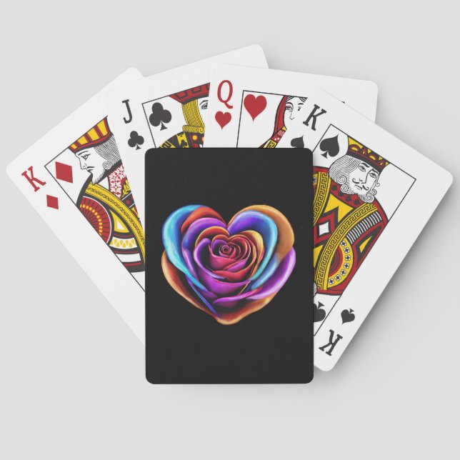 Colorful Heart Shaped Rose- Poker Cards (Back)