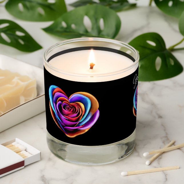 Colorful Heart Shaped Rose-Valentine's Day  Scented Candle (Lit)