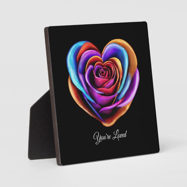 Colorful Heart Shaped Rose-You're Loved- Plaque (Front)