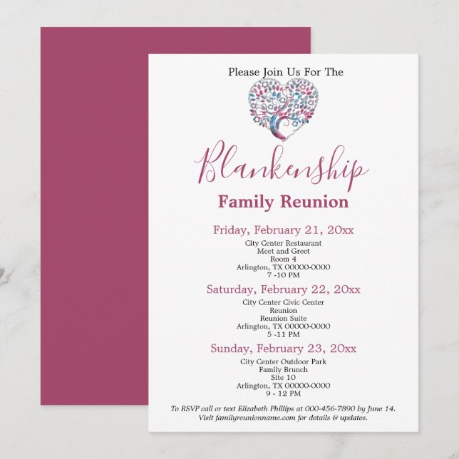 Colorful Heart Shaped Tree Family Reunion Template (Front/Back)