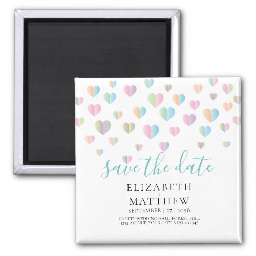 Colorful Heart Speckles Save the Date Design Magnet