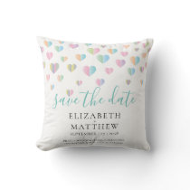 Colorful Heart Speckles Save the Date Design Throw Pillow