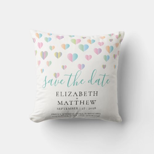Colorful Heart Speckles Save the Date Design Throw Pillow