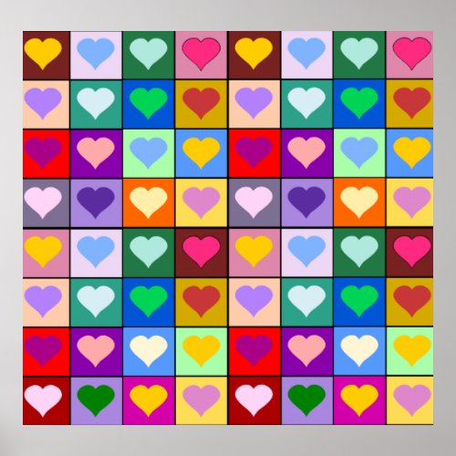 Colorful Heart Squares Poster