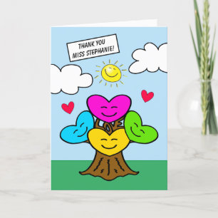 Colorful Heart Tree With Sunshine Teacher Thank You Card