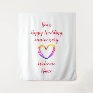 colorful heart years happy wedding anniversary tapestry