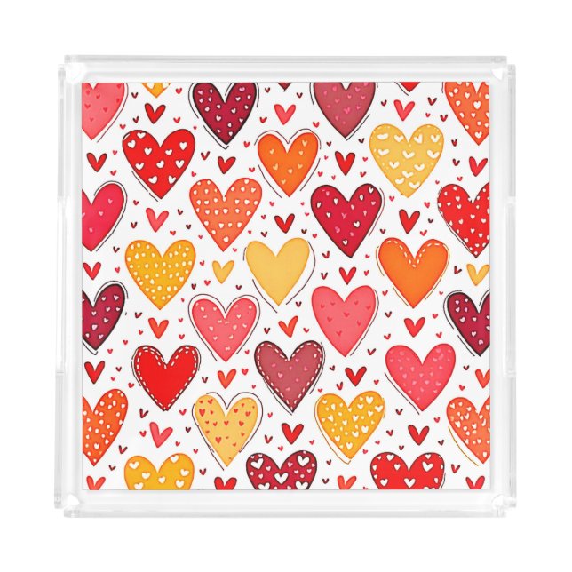Colorful Heartfelt Love Pattern Design Acrylic Tray (Front)