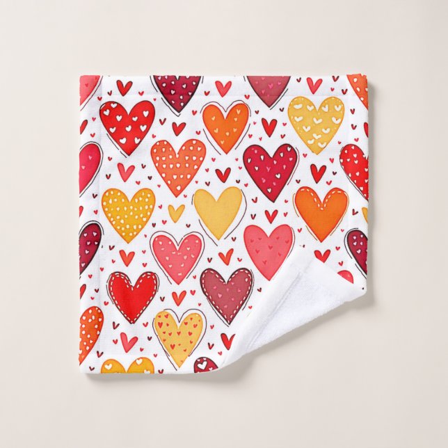Colorful Heartfelt Love Pattern Design Bath Towel Set (Wash Cloth)