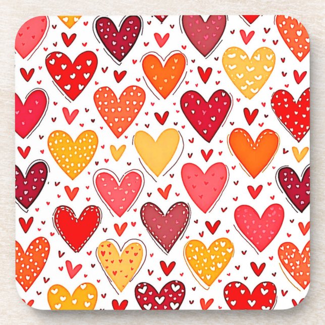Colorful Heartfelt Love Pattern Design Beverage Coaster (Front)