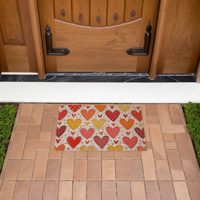 Colorful Heartfelt Love Pattern Design Fiber Doormat (Insitu (Outdoor))