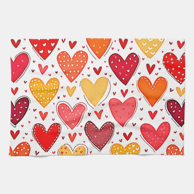 Colorful Heartfelt Love Pattern Design Kitchen Towel (Horizontal)