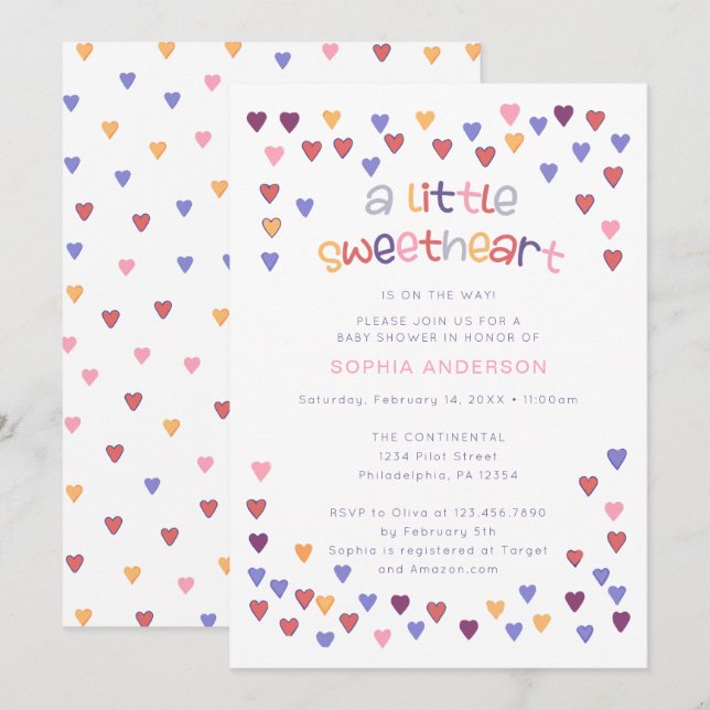 Colorful Hearts A Little Sweetheart Baby Shower Invitation (Front/Back)