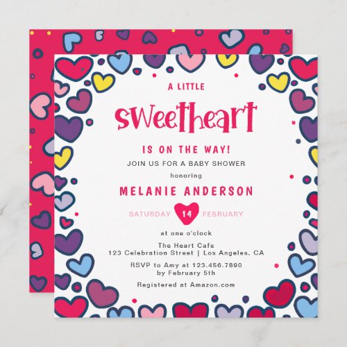 Colorful Hearts A Little Sweetheart Baby Shower Invitation