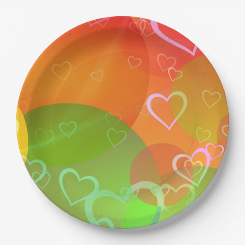 Colorful Hearts and Balloons Abstract Design Paper Plates
