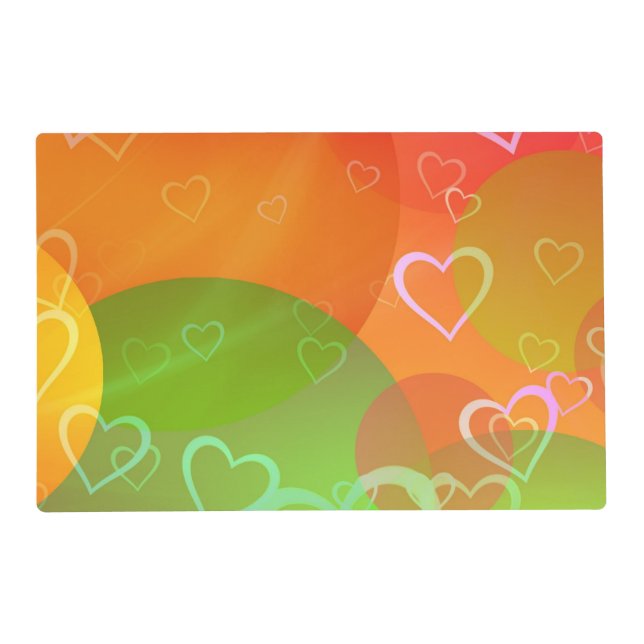 Colorful Hearts and Balloons Abstract Design Placemat (Front)