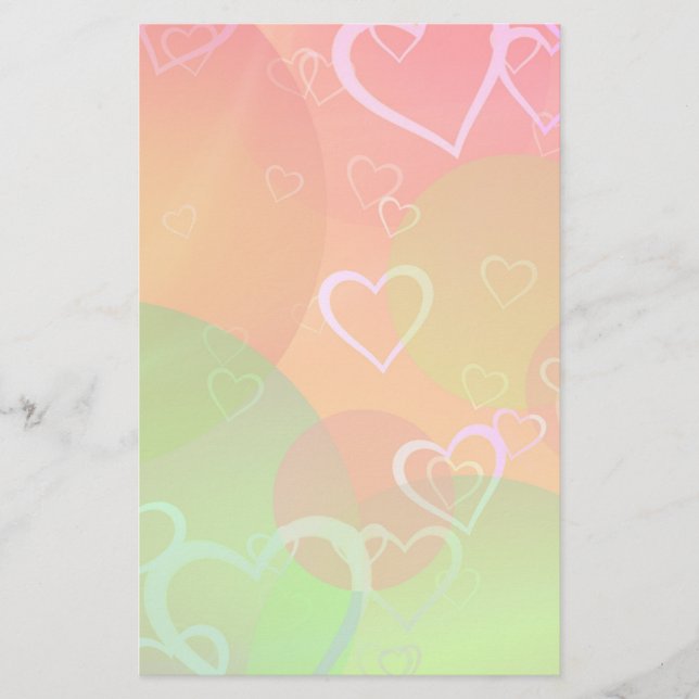 Colorful Hearts and Balloons Abstract Design Stationery (Front)