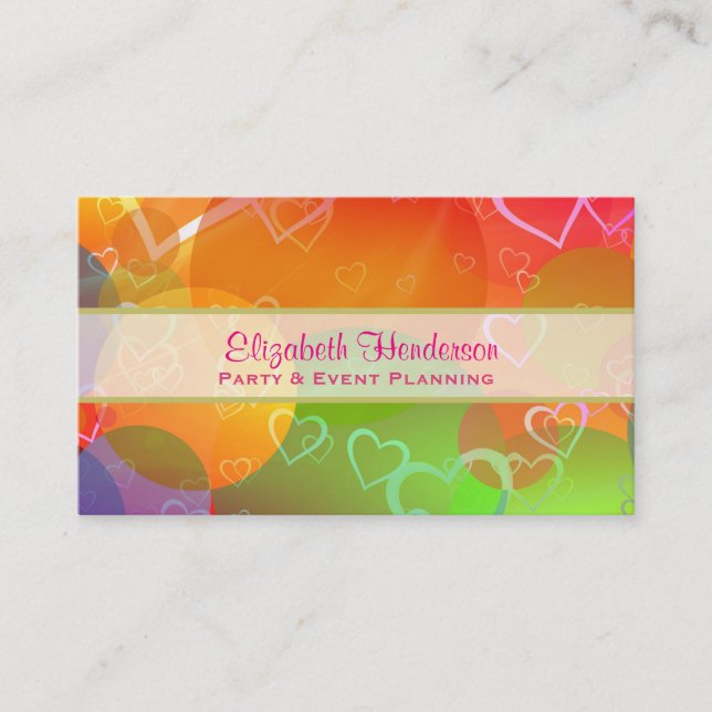 Colorful Hearts and Balloons Pattern Business Card (Front)