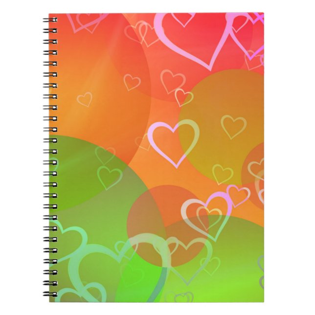 Colorful Hearts and Balloons Pattern Notebook (Front)