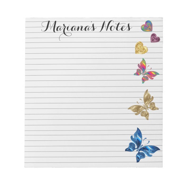 Colorful Hearts And Butterflies Background Custom Notepad Zazzle Com
