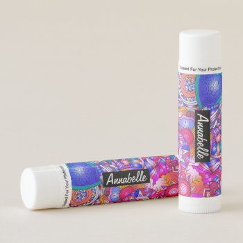 Colorful Hearts And Flowers Abstract Personalised Lip Balm by MissMatching at Zazzle
