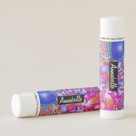 Colorful Hearts And Flowers Abstract Personalised Lip Balm