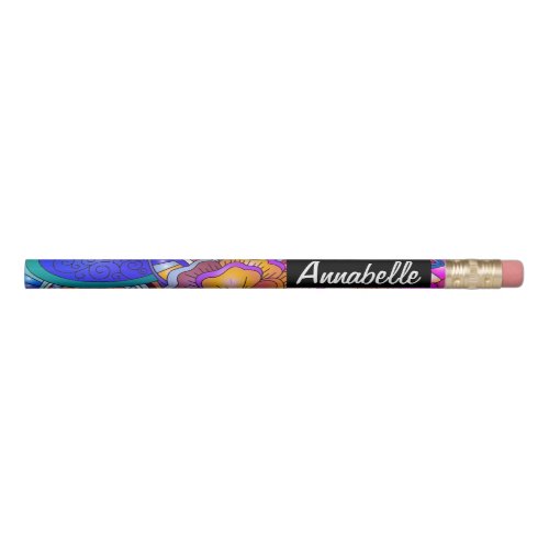 Colorful Hearts and Flowers Abstract Personalised Pencil