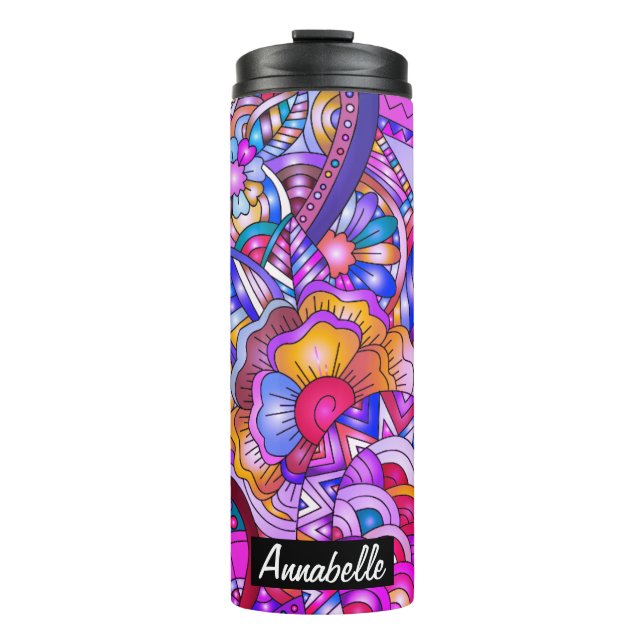 Colorful Hearts and Flowers Abstract Personalised Thermal Tumbler (Front)