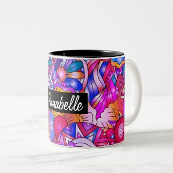 Colorful Hearts And Flowers Abstract Personalised Two-tone Coffee Mug by MissMatching at Zazzle