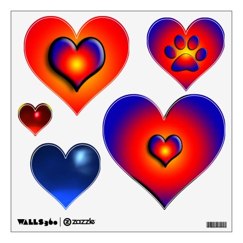 COLORFUL HEARTS AND PAW WALL STICKER