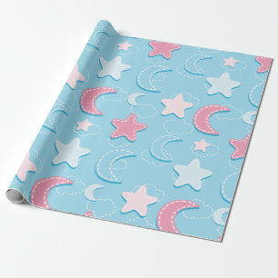 Colorful Hearts And Stars Patch 3D Wrapping Paper