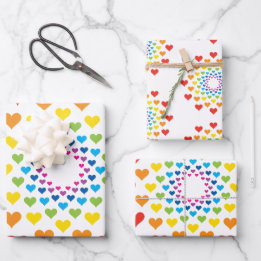 Colorful hearts around hearts wrapping paper sheets