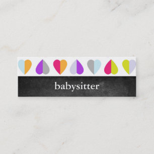 Colorful Hearts Babysitter Skinny Biz Cards