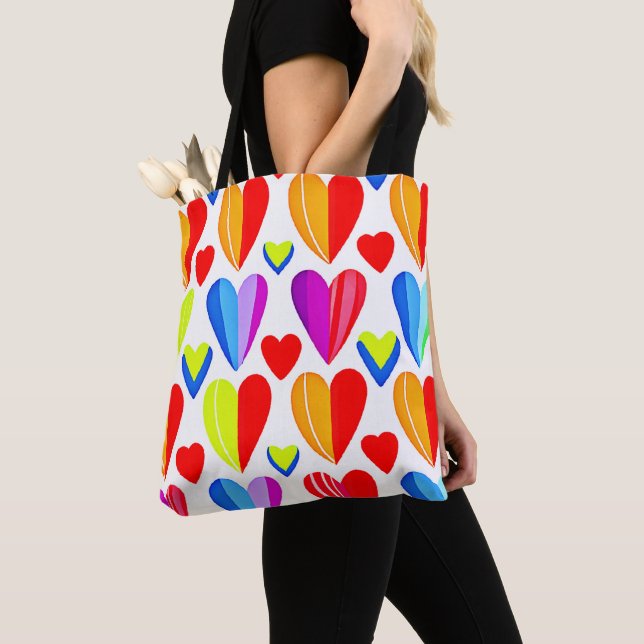 Colorful Hearts Bliss: Stylish Pattern Tote Bag (Close Up)