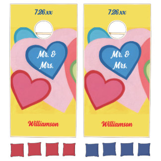 Colorful Hearts Bride and Groom Wedding Cornhole Set