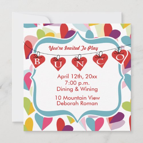 Colorful Hearts Bunco Invite