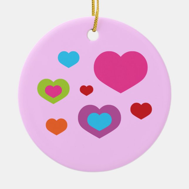 Colorful Hearts Ceramic Ornament (Front)