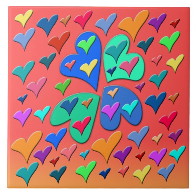 Colorful Hearts Ceramic Tile (Front)
