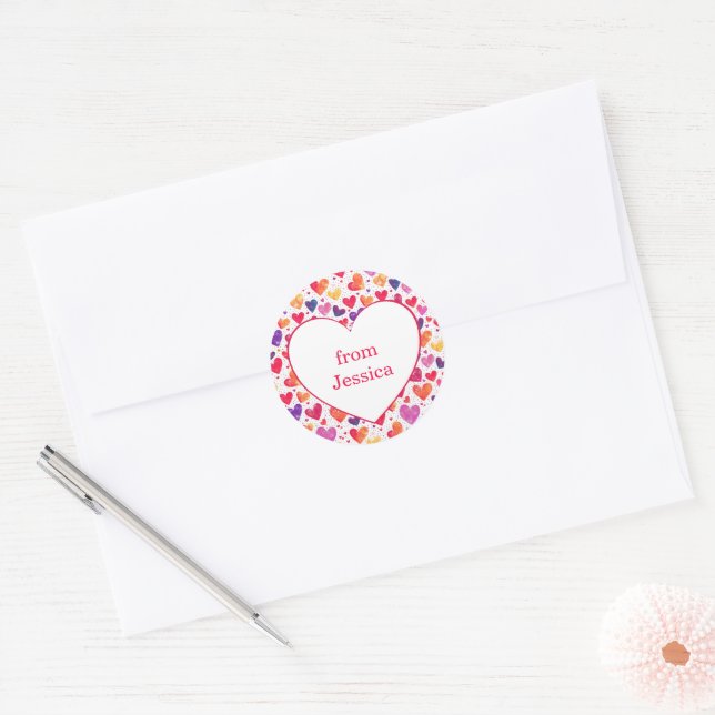 Colorful Hearts Classroom Valentine's Day   Classic Round Sticker (Envelope)