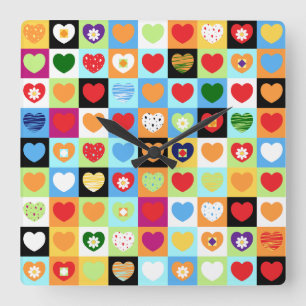 Colorful hearts, clock