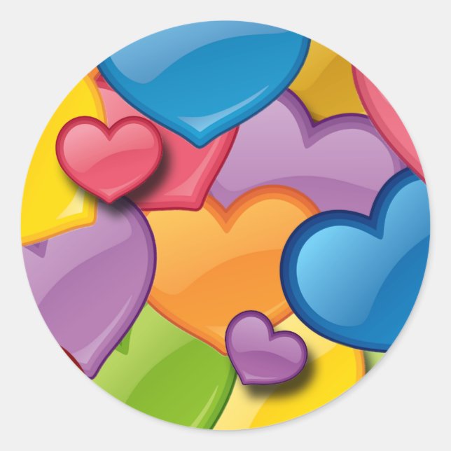 COLORFUL HEARTS COLLAGE CLASSIC ROUND STICKER (Front)