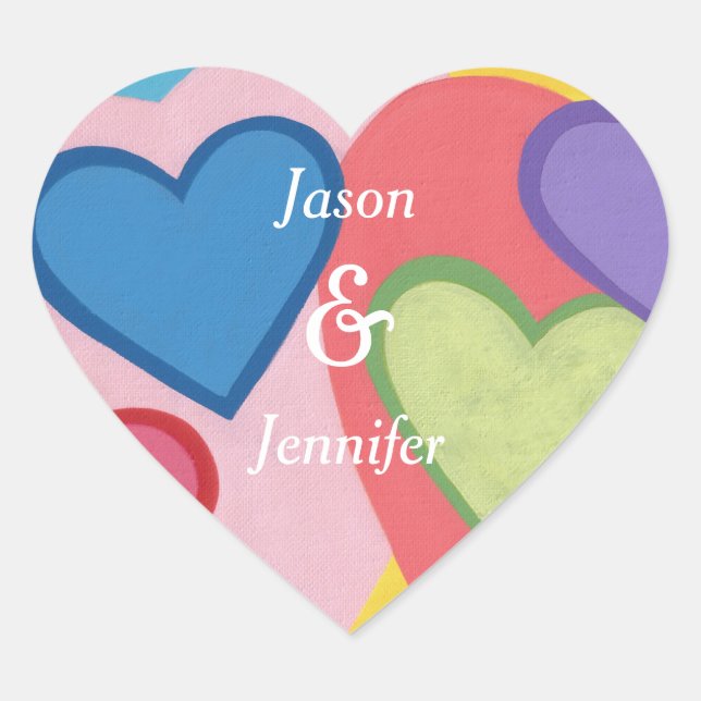 Colorful Hearts Couple Wedding Stickers (Front)