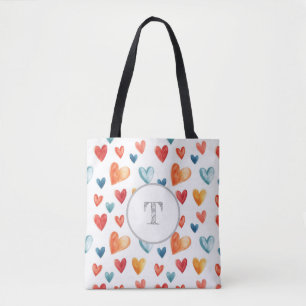 Colorful Hearts Custom Inital Tote