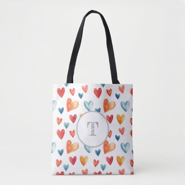 Colorful Hearts Custom Inital Tote (Front)