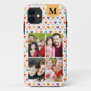  Colorful Hearts Custom Monogram 4-Photos  iPhone 11 Case